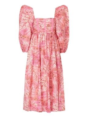 Ulla Johnson Leilani Floral Dress Camellia Pink Puff Sleeve Midi - Size 0
